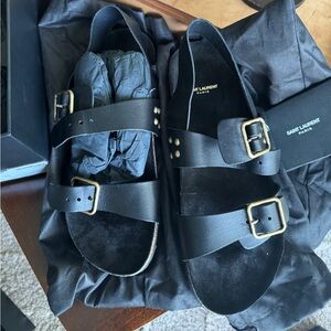 Saint Laurent Leather Jam  Flat Sandal Black NWT